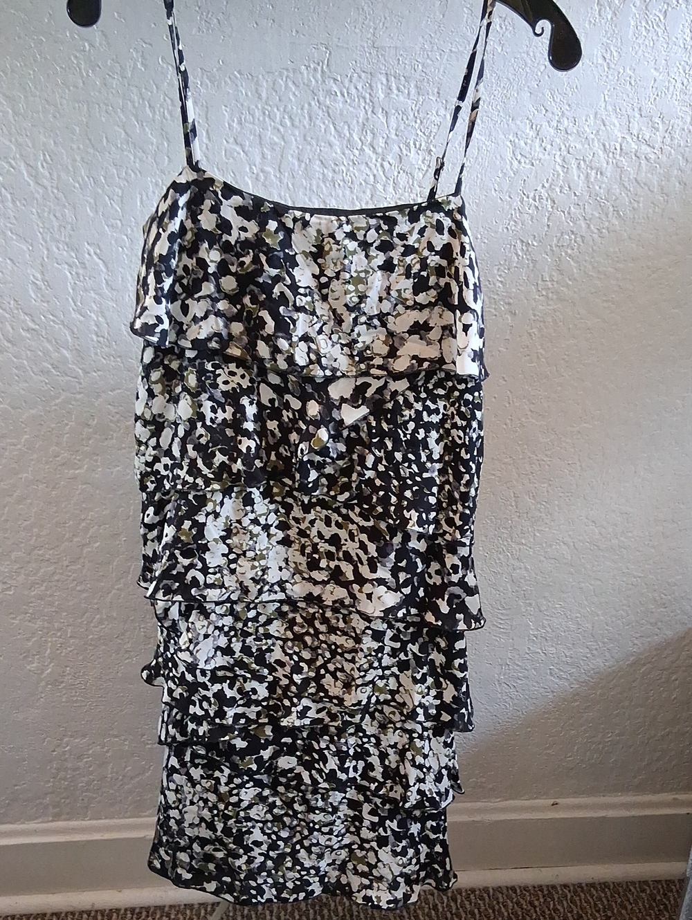 Rebecca Minkoff Black and White Tiered Spaghetti Strap Dress